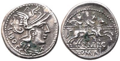 Q. Marcius Libo, Denarius, 148 Bc; Ar (3,53 G; 19,6 MM; 11 H)