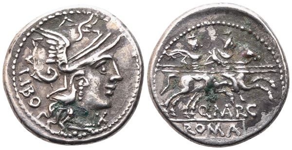 Q. Marcius Libo, Denarius, 148 BC; AR (3,53 g; 19,6 mm; 11 h)