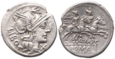 Q. Marcius Libo, Denarius, 148 Bc; Ar (4,08 G; 20,2 MM; 1 H)