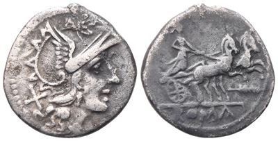 Anonymous, Denarius, 202 Bc; Ar (3,27 G; 18,2 MM; 12 H)
