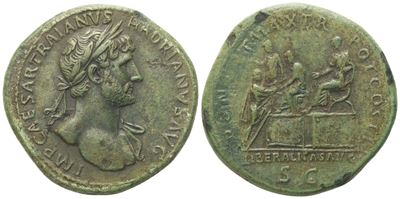 Adriano (117-138), Sesterzio (Sestertius), Roma (118), Æ con Liberalitas e distribuzione