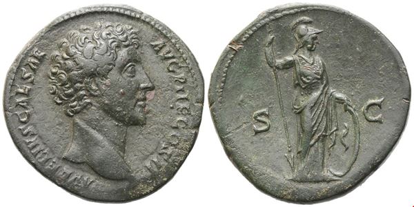 Marcus Aurelius as Caesar, Sestertius struck under Antoninus Pius, Rome, 145; Æ (23,87 g; 32,5 mm; 12 h)