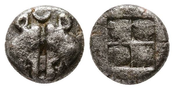 Lesbos, Unattributed early mint, c. 500-450 BC. BI Obol (10 mm, 1.12 g).