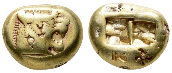 Kings of Lydia, time of Alyattes - Kroisos, c. 620/10-550/39 BC. EL Trite - Third Stater (14 mm, 4.65 g).