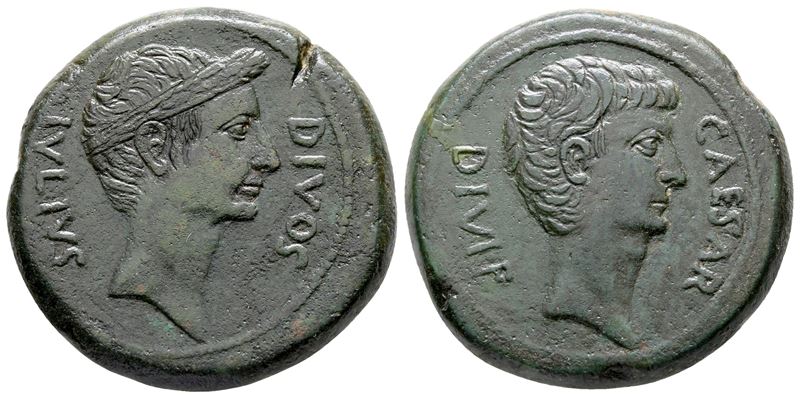 Octavian And Divus Julius Caesar, South Italy, 38 Bc. Æ Sestertius (or Dupondius?) (36 MM, 24.50 ...