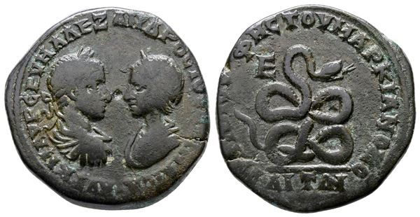 Severus Alexander with Julia Maesa (222-235). Moesia Inferior, Marcianopolis. Æ Pentassarion (26 mm, 10.27 g).