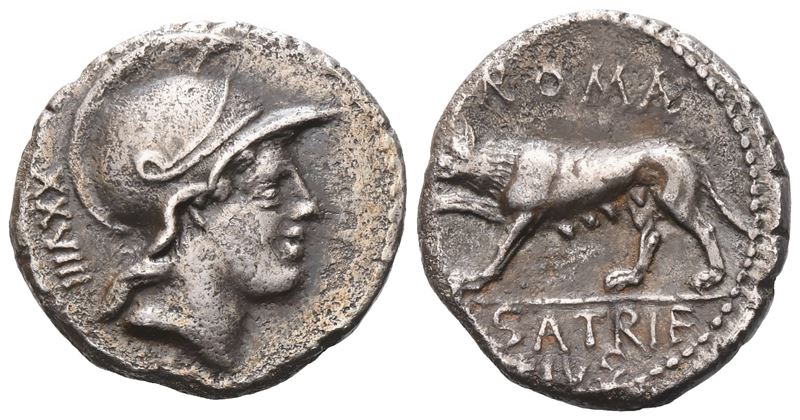 P. Satrienus, Denarius, 77 Bc; Ar (3,63 G; 18 MM; 9 H)