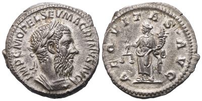 Macrino (217–218), Denario romano, Diritto e rovescio con Aequitas