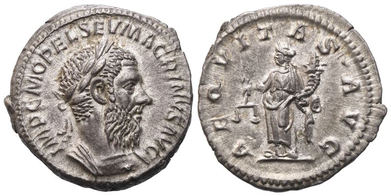 Macrino (217–218), Denario romano, Diritto e rovescio con Aequitas