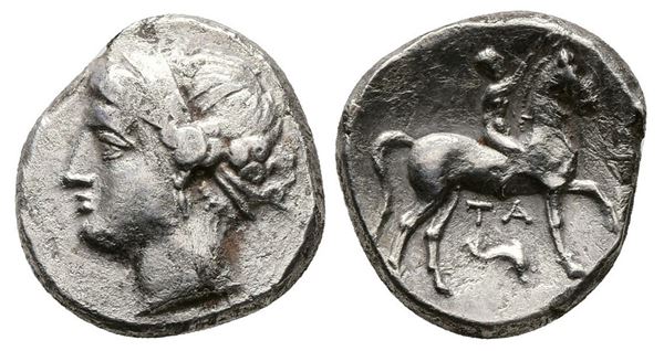 Southern Apulia, Tarentum, Campano-Tarentine series, c. 281-272 BC. AR Didrachm (20mm, 7.00g).