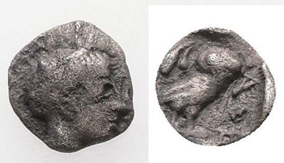 Attica, Athens, C. 454-404 Bc. Ar Hemiobol (7mm, 0.26g).