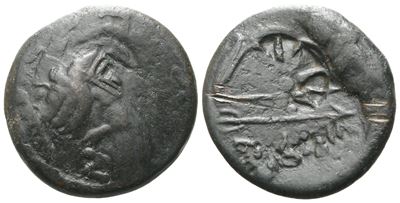 Pan, Testa cimmeria del dio Pan e arco, Æ (Pantikapaion), ca. 304/3-250 a.C. (21 mm, 7,02 g)