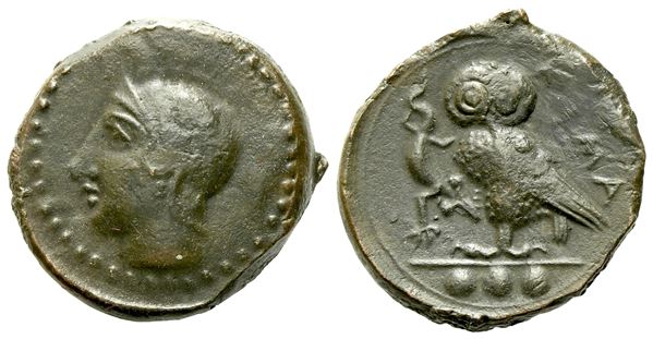 Sicily, Kamarina (c. 420-405 BC), Tetras; Æ (3,38 g; 15,5 mm)