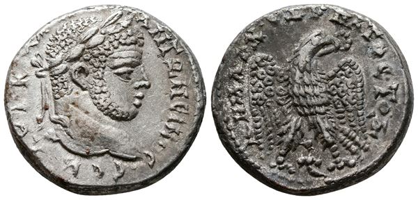 Caracalla (198-217). Seleucis and Pieria, Antioch. AR Tetradrachm (26mm, 13.71g).  - Auction Greek, Roman and Byzantine Coins	 - Bertolami Fine Art - Prague