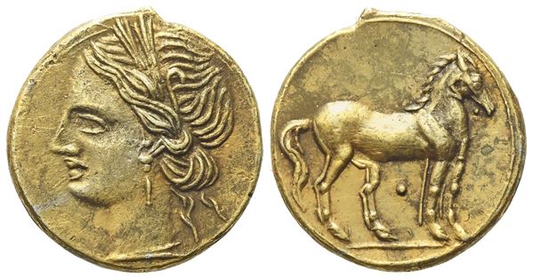 Bruttium, Punic Occupation, Uncertain Italian mint (Lokroi?), Quarter Shekel, 213-203 BC; EL (1,90 g; 14,2 mm; 12 h)
