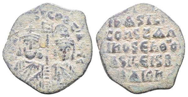 Basil I the Macedonian with Constantine (867-886). Æ 40 Nummi (25mm, 5.64g).  - Auction Greek, Roman, Byzantine Coins - Bertolami Fine Art - Prague