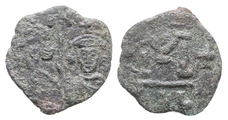 Justinian II With Tiberius (second Reign, 705-711). Æ 40 Nummi (16mm, 1.68g).