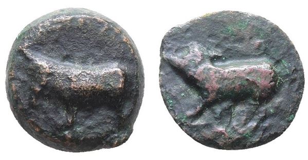 Sicily, Halykiai, c. 390-370 BC. Æ Tetras or Trionkion (16mm, 3.52g).  - Auction Greek, Roman, Byzantine Coins - Bertolami Fine Art - Prague