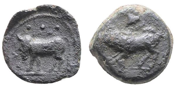 Sicily, Halykiai, c. 390-370 BC. Æ Tetras or Trionkion (17mm, 3.88g).  - Auction Greek, Roman, Byzantine Coins - Bertolami Fine Art - Prague