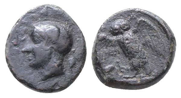 Sicily, Kamarina, c. 420-405 BC. Æ Tetras (15mm, 3.49g).