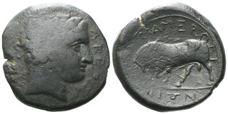 Sicily, Messana. The Mamertinoi, C. 275-264 Bc. Æ Quadruple Unit (28 MM, 17.91 G).