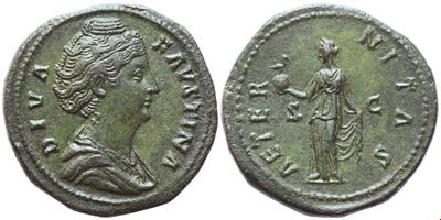 Anonimo romano, Sestertius di Diva Faustina I, con busto diademato e Aeternitas stante, Roma (dop...