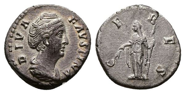 Diva Faustina Senior (died 140/1). AR Denarius (16mm, 2.83g).  - Auction Greek, Roman, Byzantine Coins - Bertolami Fine Art - Prague