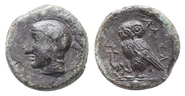 Sicily, Kamarina, c. 420-405 BC. Æ Tetras (15mm, 2.89g).