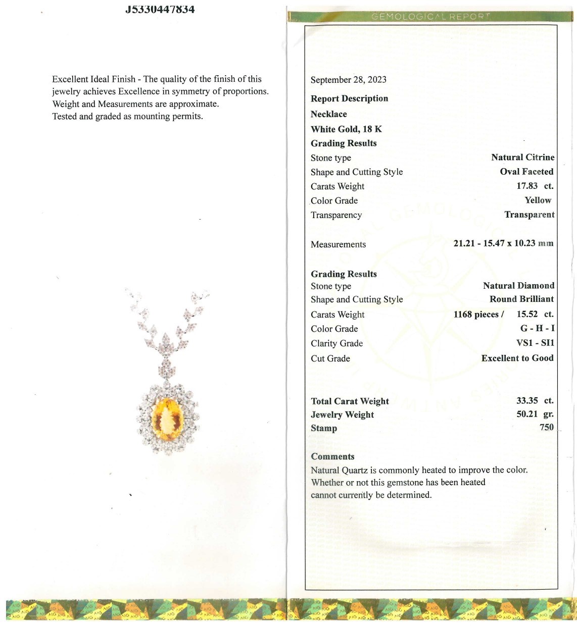 Girocollo in oro con quarzo citrino e diamanti