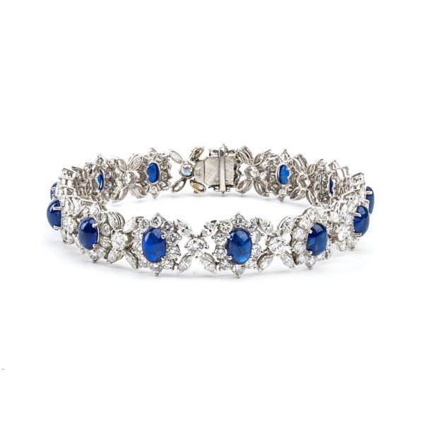 Diamond sapphire platinum bracelet