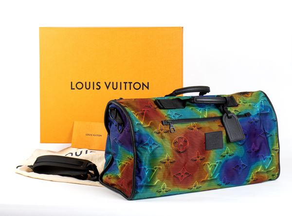 Louis Vuitton - Virgil Abloh Multicolor Monogram 3D Nylon 2054 Reversible Keepall Bandoulière 50 Black Hardware