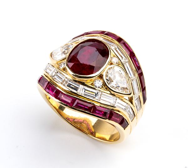 SABBADINI - Ruby diamond gold band ring