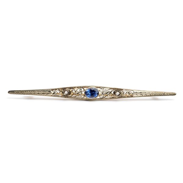 Gold and silver sapphire barrette brooch