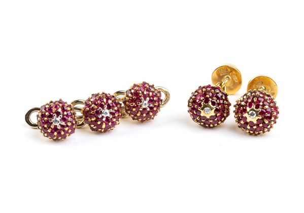 PIPPO PEREZ - Rubies gold cufflinks and studs set