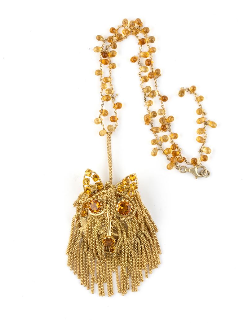 Girocollo con pendente in oro, argento e quarzi