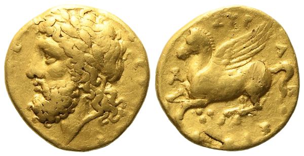 Sicily, Syracuse, Time of Timoleon and the Third Democracy (c. 344-317 BC) , Quarter Stater or 30 litrae; AV (2,15 g; 11,7 mm)