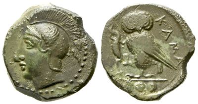Sicily, Kamarina (C. 420-410 Bc), Tetras; Æ (2,70 G; 14 MM)