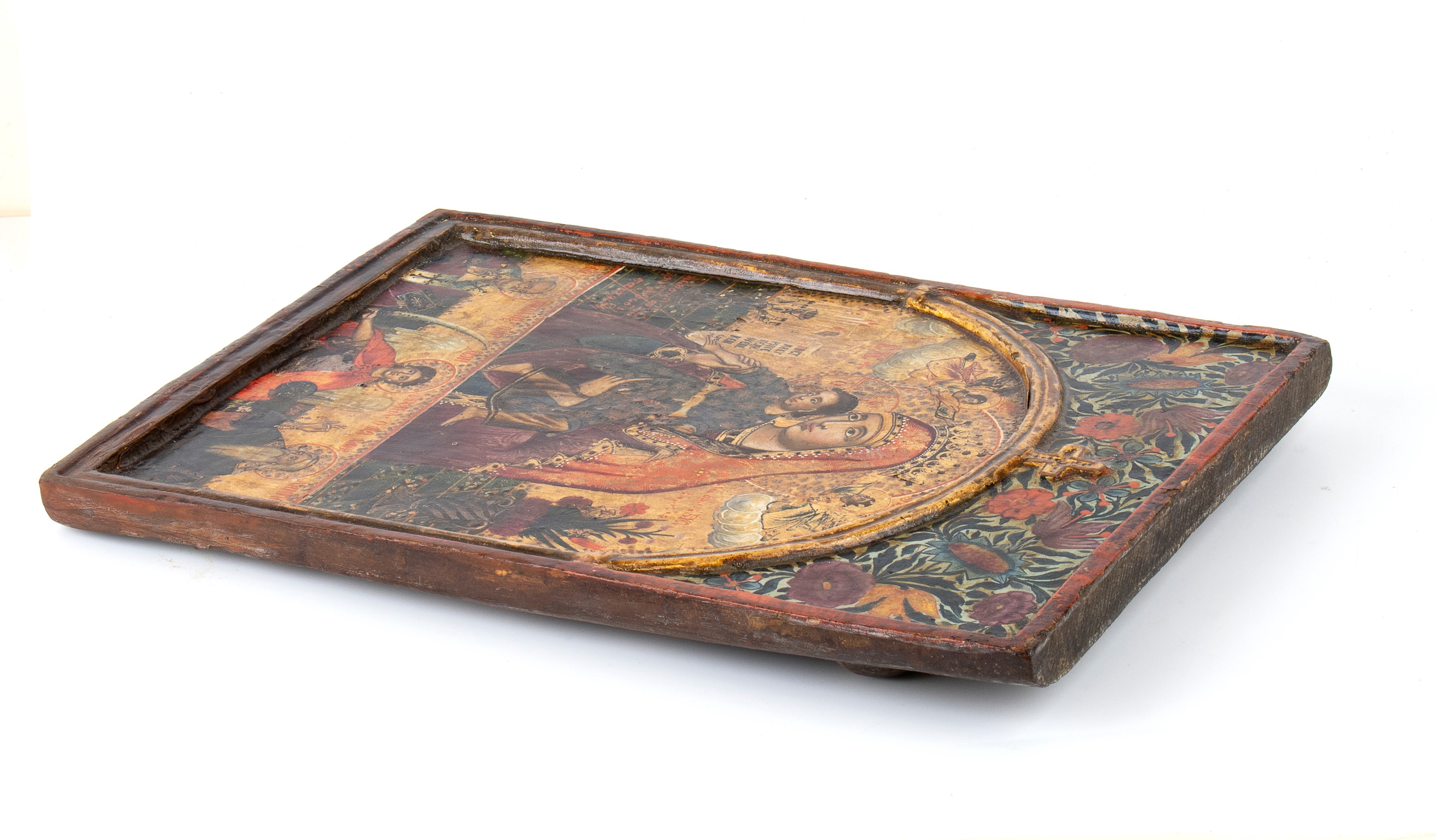 Icona ortodossa raffigurante Madonna con Bambino e pergamena