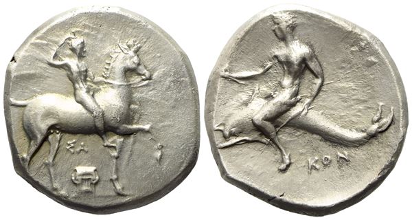 Calabria, Tarentum (c. 302 BC), Nomos; AR (8,10 g; 21,3 mm)