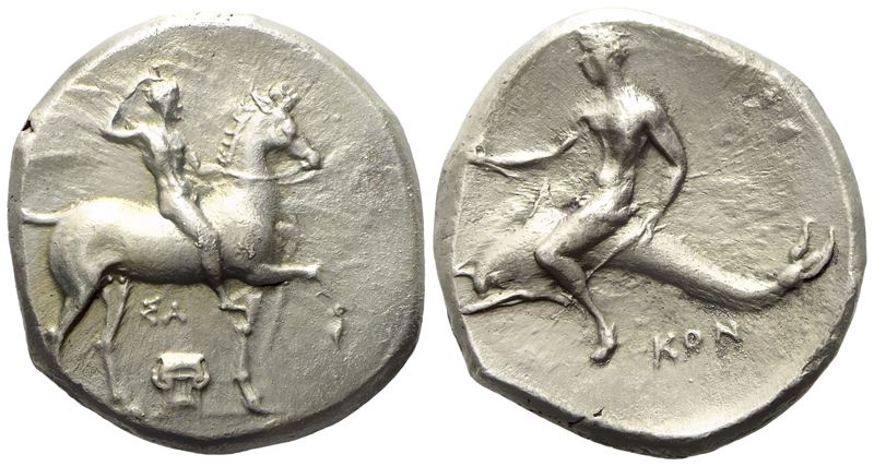 Calabria, Tarentum (C. 302 Bc), Nomos; Ar (8,10 G; 21,3 MM)