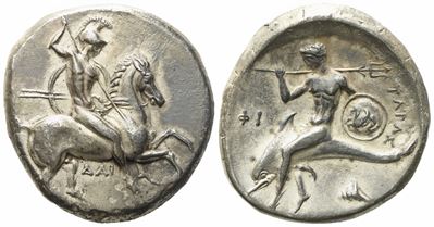 Calabria, Tarentum (C. 332-302 Bc), Nomos; Ar (7,90 G; 21,3 MM)