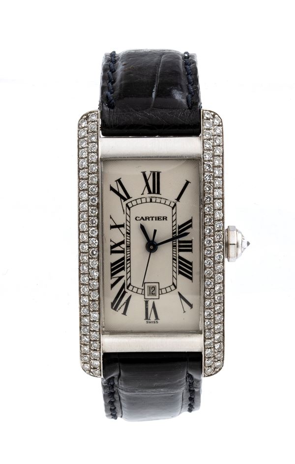 CARTIER - Tank American gold and diamonds wrist watch