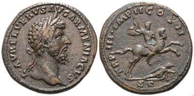 Lucius Verus (161–168), Sestertius, “Autumn–December” 163, coniazione in bronzo (Æ)