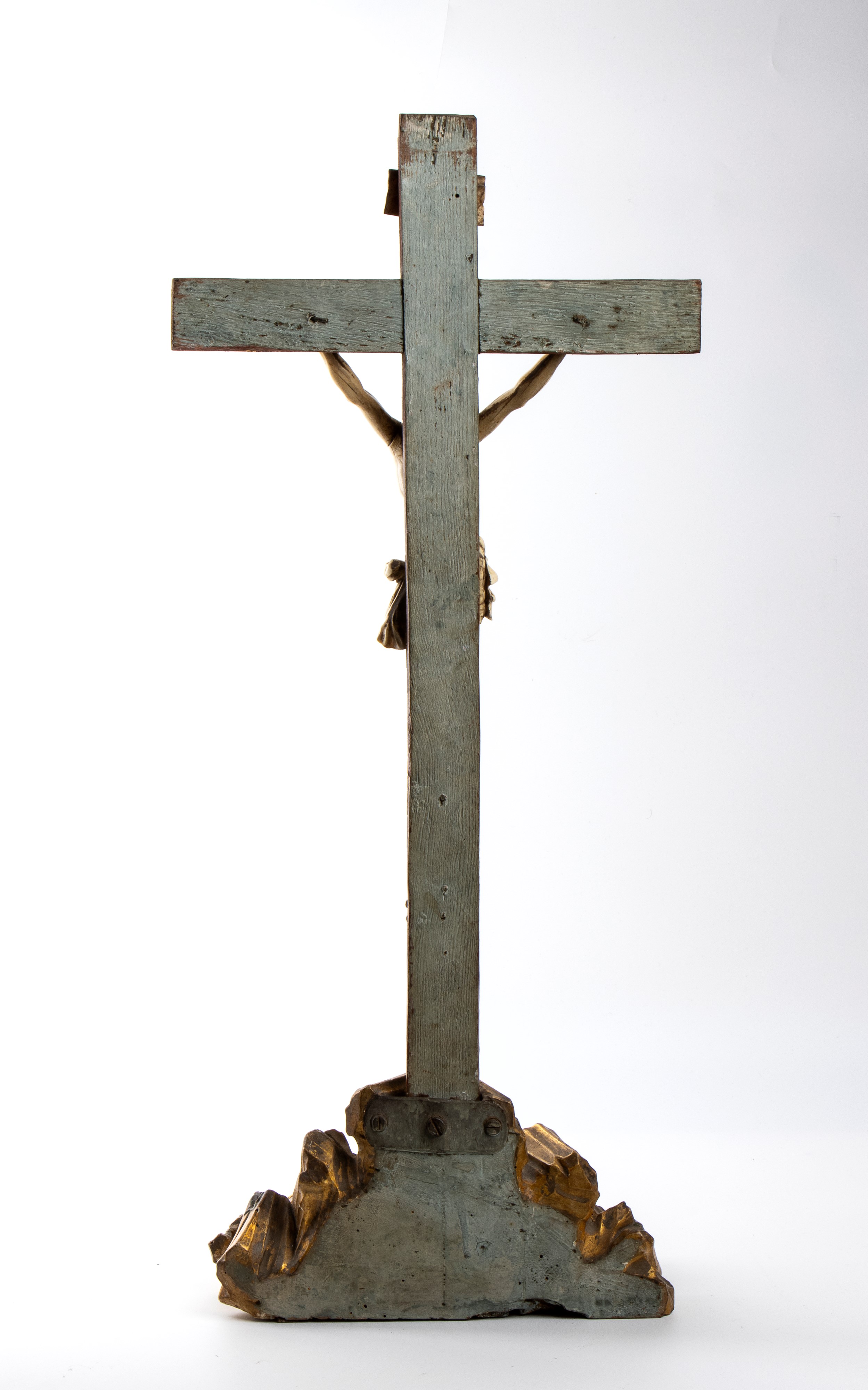 Crocifisso in avorio di elefante su croce in tartaruga e madreperla