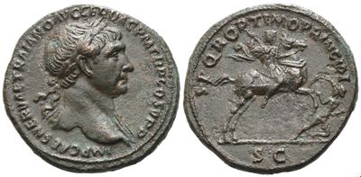 Traiano (98–117), As con legenda IMP CAES NERVAE TRAIANO AVG GER DAC P M TR P COS V P P, Roma (c....