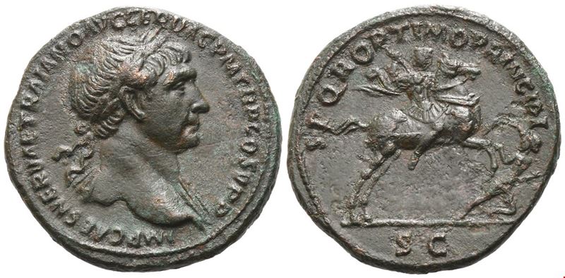 Traiano (98–117), As con legenda IMP CAES NERVAE TRAIANO AVG GER DAC P M TR P COS V P P, Roma (c....