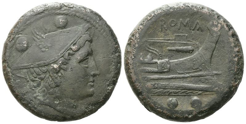 Anonymous, Sextans, c. 217-215 BC; Æ (25,76 g; 30,07 mm; 3 h)