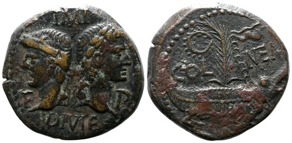 Augustus and Agrippa (27 BC-AD 14). Gaul, Nemausus. Æ As