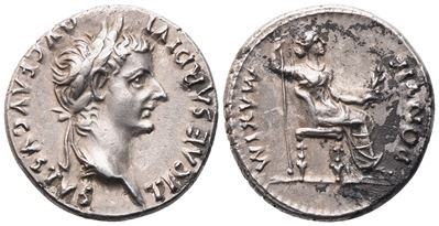 Tiberius (14–37 d.C.), Denario, Lugdunum, c. 15–18 d.C.