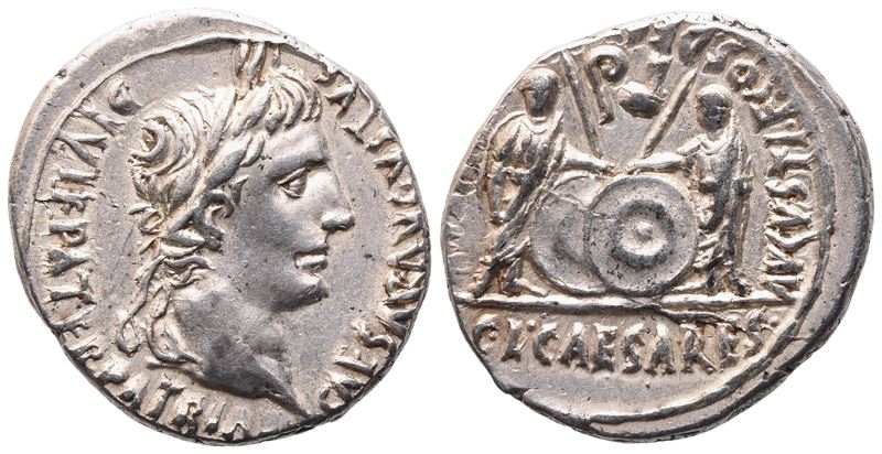 Augustus (27 a.C.–14 d.C.), Denarius, Lugdunum, circa 7–6 a.C.